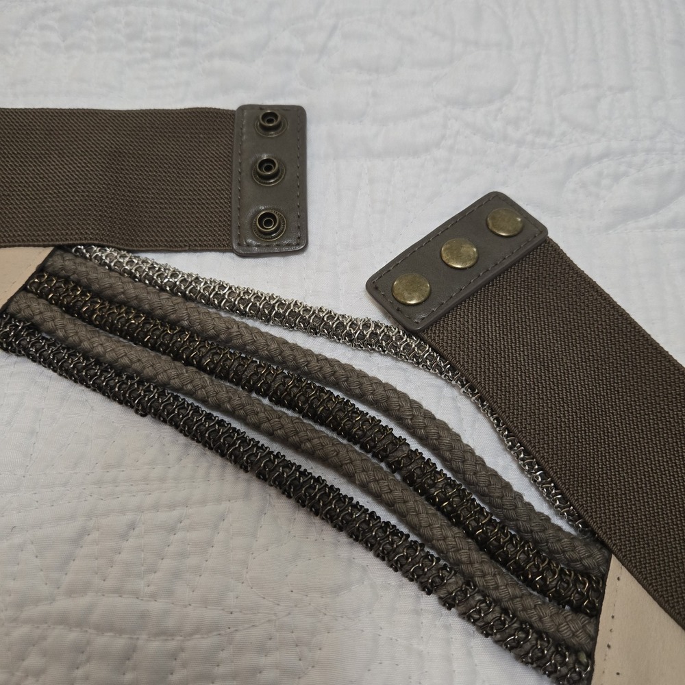 Unbranded Wide Stretch Belt Green Taupe Brown Metal Chain Rope Snap Fashion S/M
